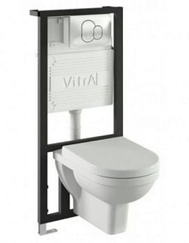 Form 300 комплект: подвесной унитаз, сиденье микролифт, инсталляция, кнопка глянцевый хром Vitra в Севастополе