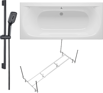 Комплект Акриловая ванна STWORKI Хадстен SW1016075028 без опоры 180x80 см + Каркас SW5018080052 180 + Гарнитур Готланд WH628-MB черный матовый в #REGION_NAME_DECLINE_PP#